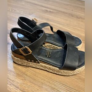 Black Leather Espadrille Sandals